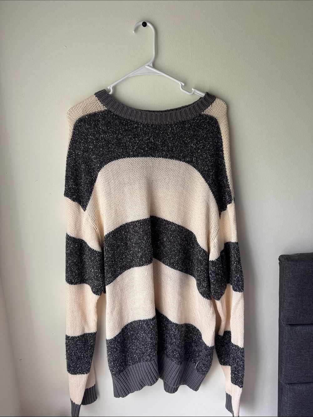 Urban Outfitters Oversized Striped Crewneck Sweater in Cream and Charcoal